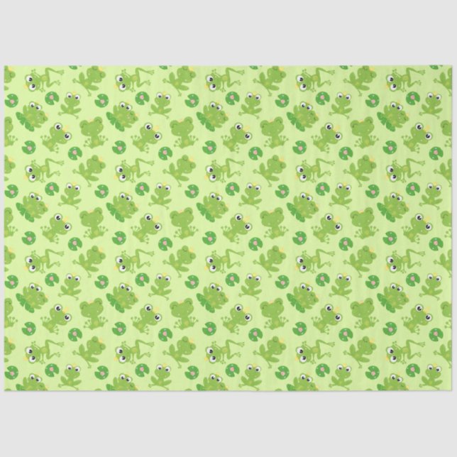 Cute Frogs Pattern on Bright Green Tissue Paper (Front)