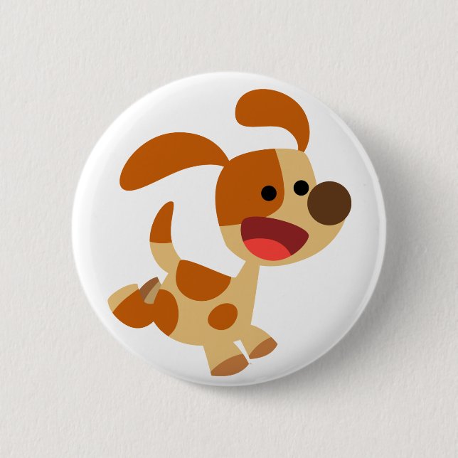 Cute Frolicking Cartoon Dog  Button Badge (Front)