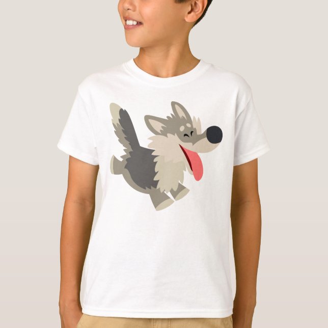 Cute Frolicsome Cartoon Wolf Children T-Shirt (Front)