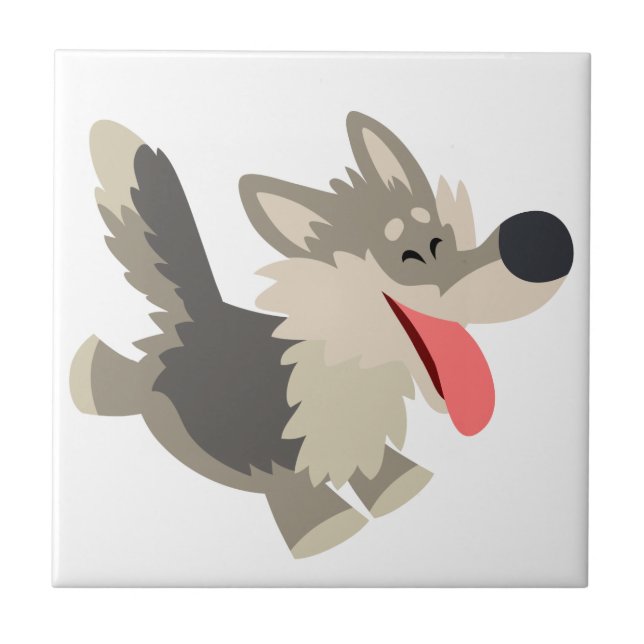 Cute Frolicsome Cartoon Wolf Tile (Front)