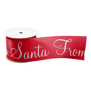 Cute From Santa Script Holiday Modern Red Satin Ri Ribbon