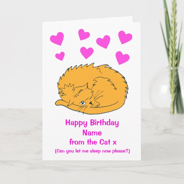 Cute From the Sleeping Cat Hearts Birthday Card (Front)