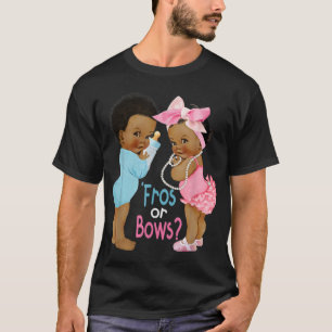 Cute Fros or Bows Gender Reveal Baby Shower TShir T-Shirt