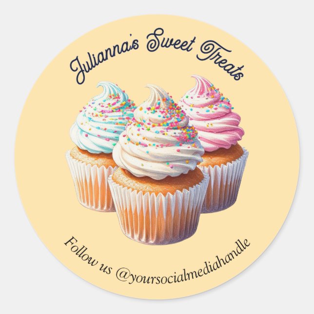 Cute Frosted Cupcake Bakery Classic Round Sticker (Front)