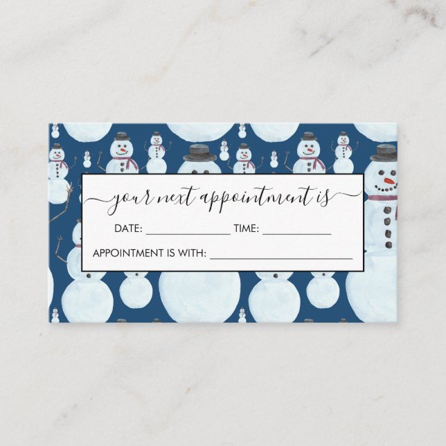 Cute Frosty Blue Snowman Watercolor Pattern Appointment Card (Front)