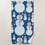 Cute Frosty Blue Snowman Watercolor Pattern Beach Towel<br><div class="desc">This cute and artsy winter wonderland design is perfect for the holiday season. It features a frosty blue, black, orange, and burgundy red hand-painted watercolor snowman pattern on top of a dark blue background. It's adorable, sweet, modern, and festive. Enjoy this hand-painted original design done by the artist of La...</div>