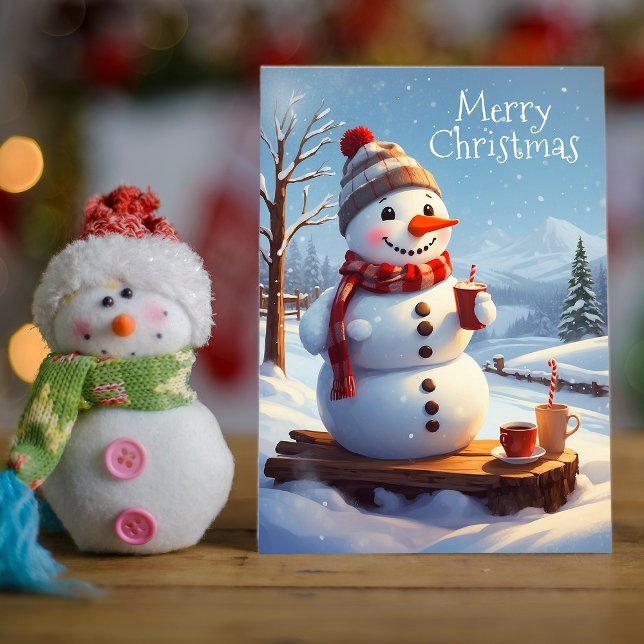 Cute Frosty Snowman Hot Chocolate Holiday Card (Creator Uploaded)