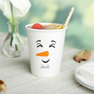 Cute Frosty the Snowman Smiling Face Paper Cups