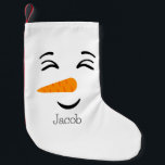 Cute Frosty the Snowman Smiling Face Small Christmas Stocking<br><div class="desc">This smiling snowman design is adorned with the sweetest,  most endearing smile. With rosy cheeks and a carrot nose,  Frosty's charm is irresistible,  spreading warmth and delight wherever he goes.</div>