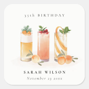 Cute Fruit Cocktail Blush Orange Any Age Birthday Square Sticker