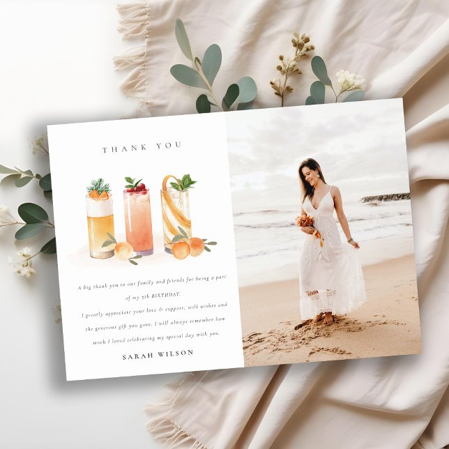 Cute Fruit Cocktail Blush Orange Any Age Birthday Thank You Card (Creator Uploaded)