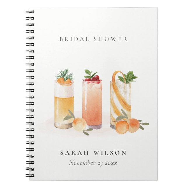 Cute Fruit Cocktail Blush Orange Bridal Shower Notebook (Front)