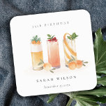 Cute Fruit Cocktail Orange Blush Any Age Birthday Square Paper Coaster<br><div class="desc">If you need any further customisation please feel free to message me on yellowfebstudio@gmail.com.</div>