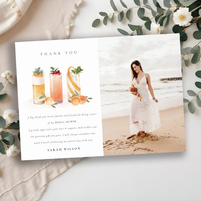 Cute Fruit Cocktail Orange Photo Bridal Shower Thank You Card (Creator Uploaded)