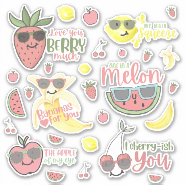 Cute Fruit Custom-Cut Vinyl Stickers (Front)