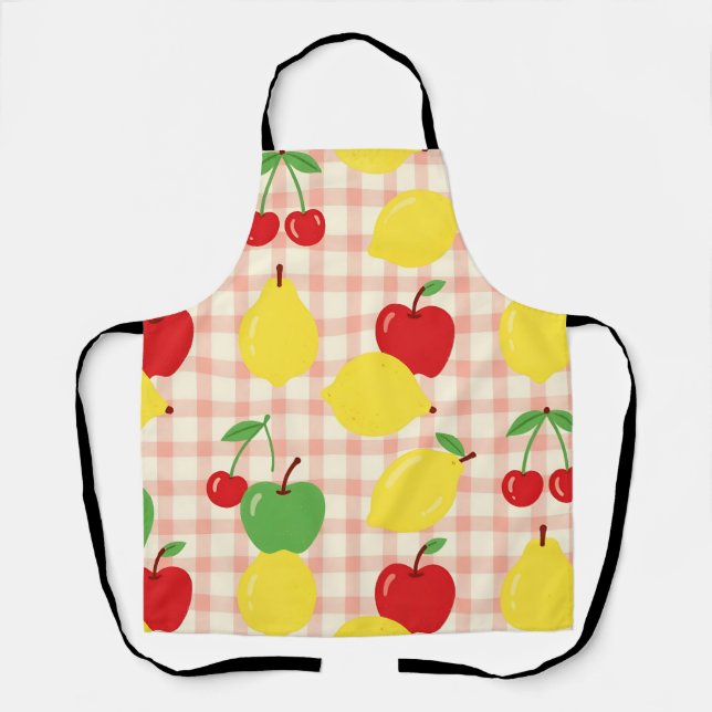 Cute Fruit Gingham Pattern Apron (Front)