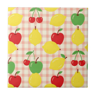 Cute Fruit Gingham Pattern Tile
