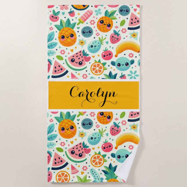 Cute Fruit pattern Personalised Monogram Summer  Beach Towel (Front)