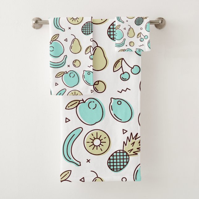 Cute Fruit Pattern Summery Line Drawing Bath Towel Set (Insitu)