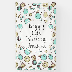 Cute Fruit Pattern Summery Line Drawing Birthday Banner