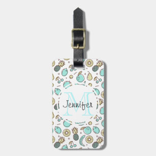 Cute Fruit Pattern Summery Line Drawing Monogram Luggage Tag