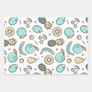 Cute Fruit Pattern Summery Line Drawing Wrapping Paper Sheet