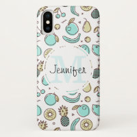 Cute Fruit Pattern Summery Themed Monogram