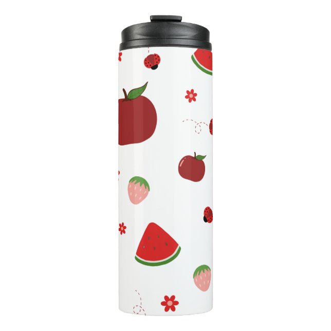 Cute Fruit Pattern Travel Mug | Apple Watermelon S (Front)