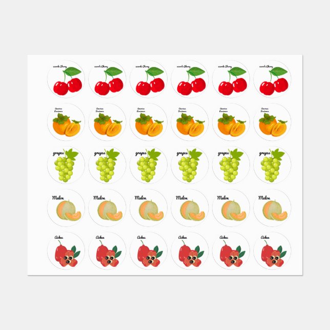 Cute Fruit Stickers Fun Designs School Labels (Sheet)