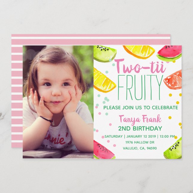 Cute fruit theme kid 2nd birthday party invited invitation (Front/Back)