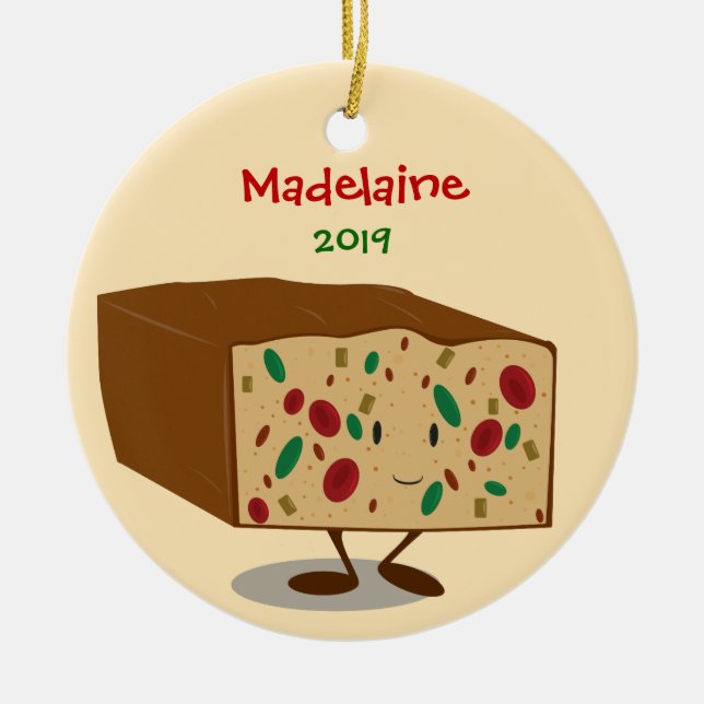 Cute Fruitcake with name and year | Ornament (Front)