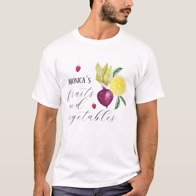 Cute Fruits and Vegetables Monogrammed T-Shirt (Front)