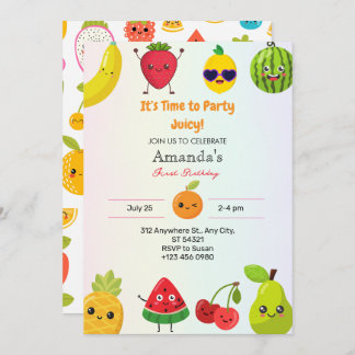 Cute Fruits First 1st Birthday Party Invitation