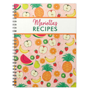   Cute Fruits Pattern Colourful Personalised Recip Notebook