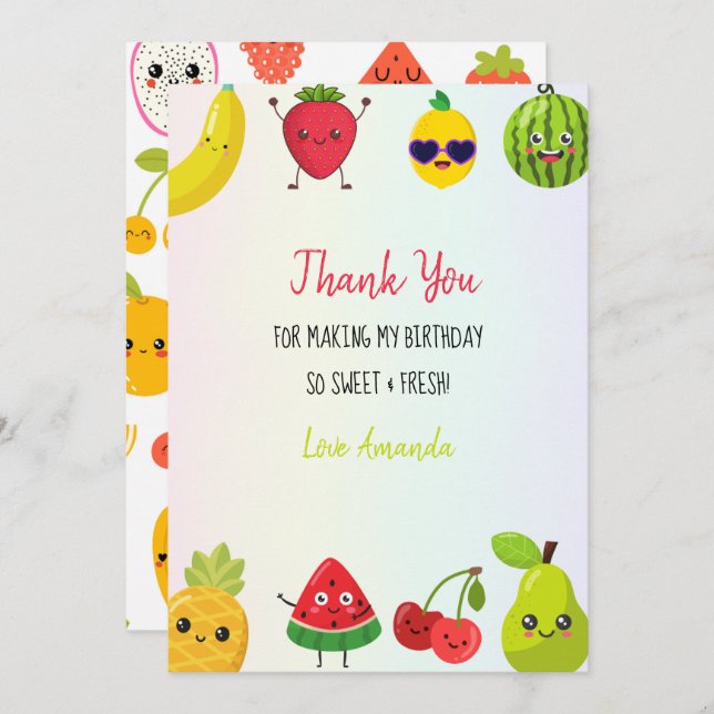 Cute Fruits Thank You Birthday Party Flat Card (Front/Back)