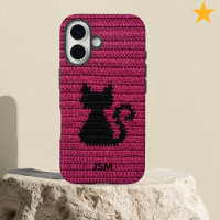Cute Fuchsia Crochet Cat Custom Initial Monogram  