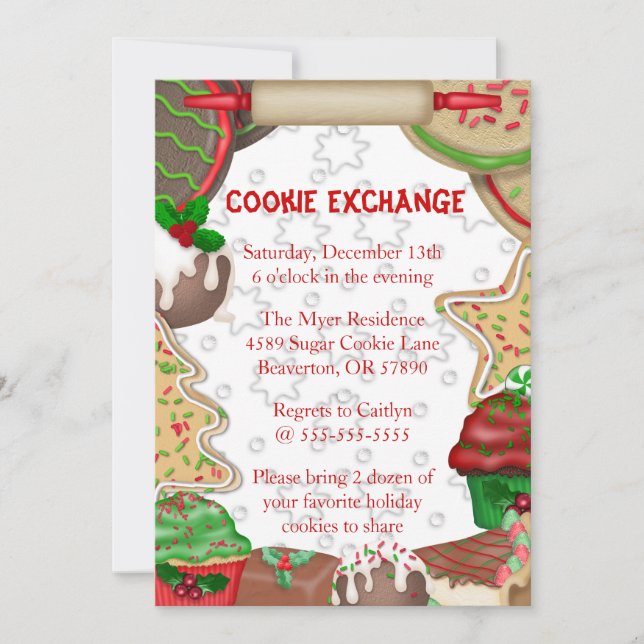 Cute Fudge & Sugar Cookie Exchange Holiday Invite (Front)