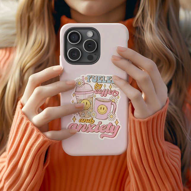 Cute Fuelled By Coffee and Anxiety Vinyl Sticker (Creator Uploaded)