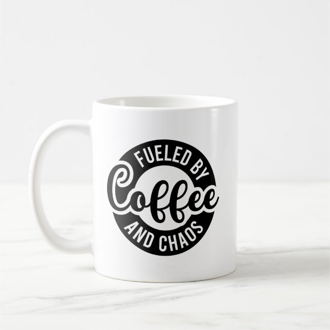 Cute fuelled coffee chaos word art  mug (Left)