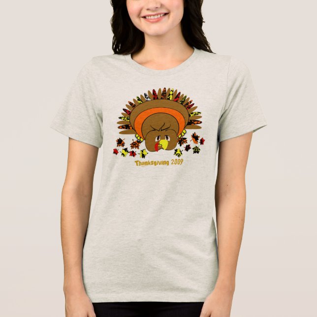 Cute Full Colour Turkey Tri-Blend Shirt (Front)
