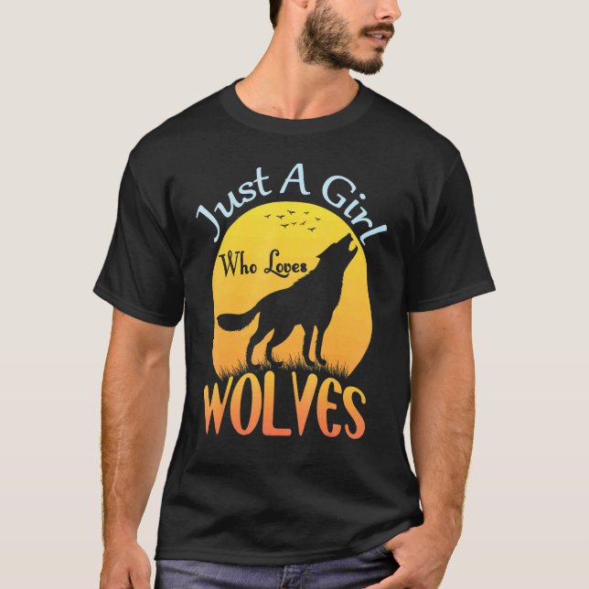 Cute Full Moon Wolf     Just A Girl Who Loves Wolv T-Shirt (Front)