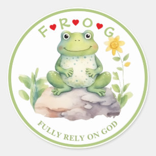  Cute Fully Rely on God Frog Floral Classic Round Sticker