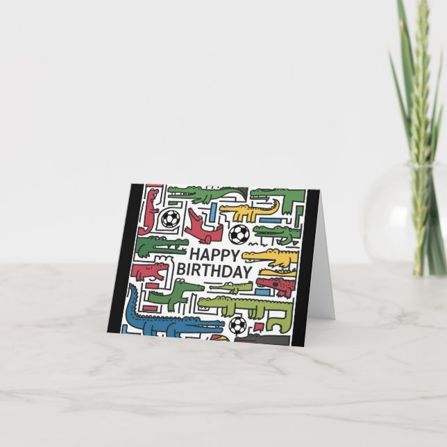 Cute Fun Alligators Playing Soccer Birthday  Card (Front)