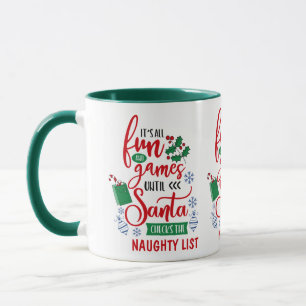 Cute Fun and Games Naughty List Christmas Mug