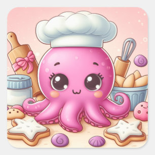 Cute fun baking baby octopus stickers