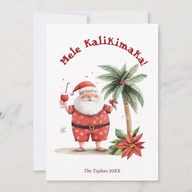 Cute Fun Beach Hawaii Mele Kalikimaka Christmas  Holiday Card (Front)