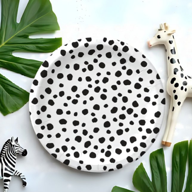 Cute Fun Black Dot Monochromatic Safari Pattern Paper Plate (Creator Uploaded)