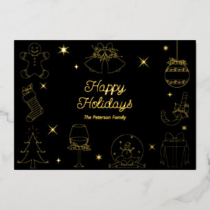 Cute Fun Black Hand Drawn Christmas Gold