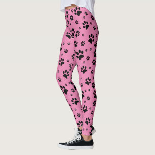 Cute Fun Black on Pink Paw Prints Leggings