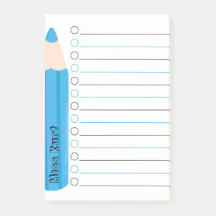 Cute Fun Blue Pencil Lined Personalised Teacher Post-it Notes